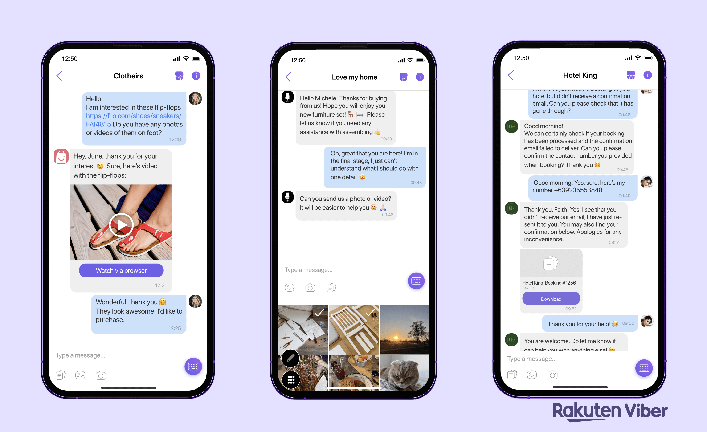 Conversational Viber Business Messages showing two-way customer support exchanges